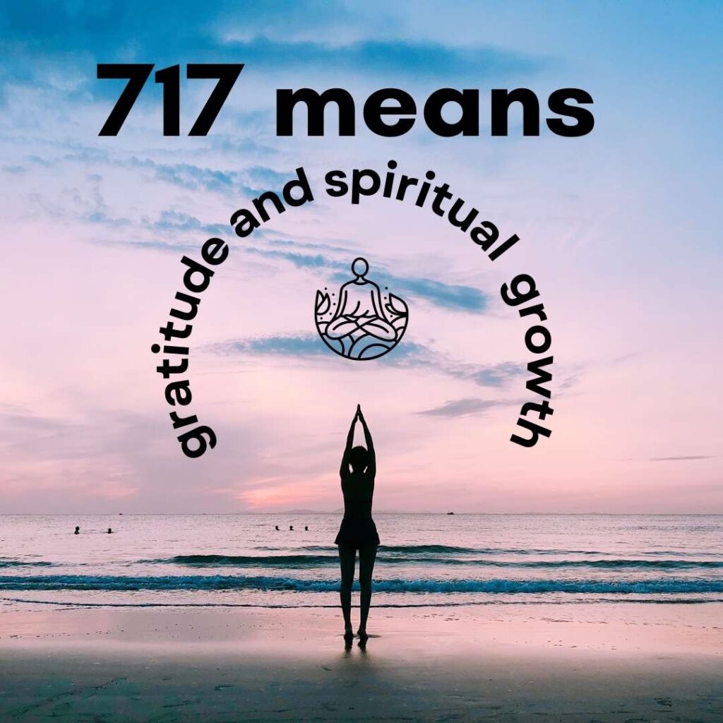 717 signifie gratitude et croissance spirituelle - femme faisant du yoga sur la plage